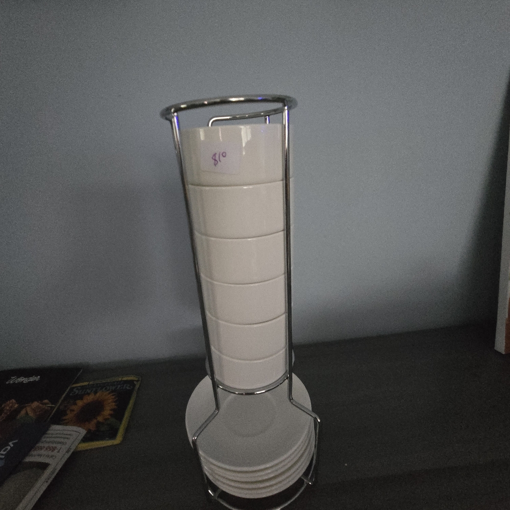 White Ceramic Espresso Set with Stand